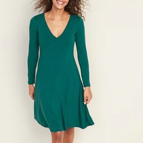 Fit & Flare Empire-Waist Long Sleeve Jersey Dress NWOT - Picture 1 of 9